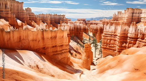 The bryce canyon national park utah usa hoodoos red rock with blue sky  photo