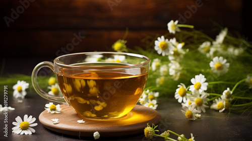 Chamomile tea with copy space 