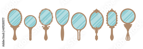 Hand mirror colored flat icons objects