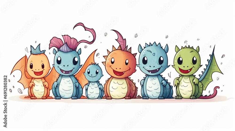 Naklejka premium illustration happy dragons background. Generative AI.