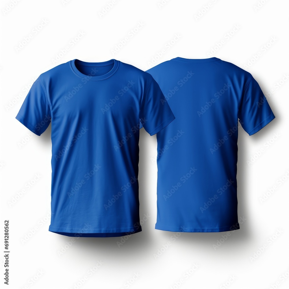 Mockup of a blank royal blue tshirt front and back isolated on white ...
