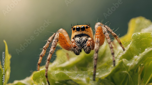 male Spiders jumping orange Jumping Arachnid, Orange Hue, Wildlife Photography nature in macro view,