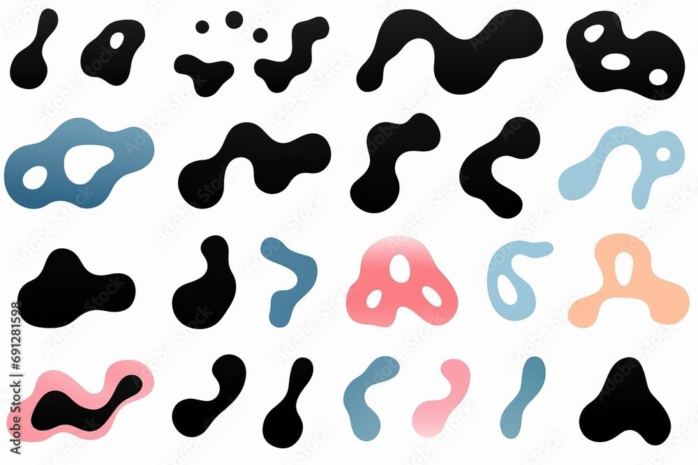 Blob shape organic,  illustration set. Collection from abstract forms for design and paint. Liquid silhouette drop in modern style, Generative AI