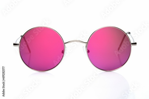 Round pink mirror gun metal sunglasses isolated on white, Generative AI