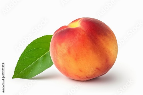 Peach with leaf isolated on white background, Generative AI