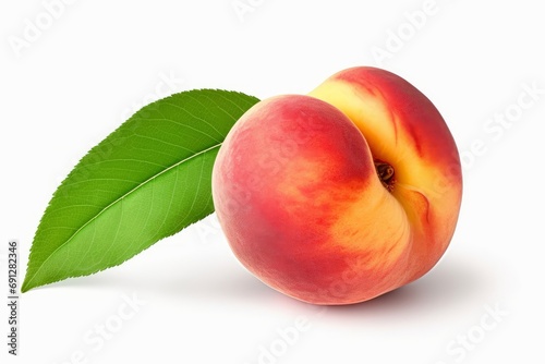 Peach with leaf isolated on white background, Generative AI
