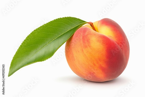 Peach with leaf isolated on white background, Generative AI