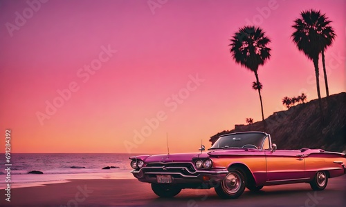 California dream: Sunset vibes with a classic 60s car