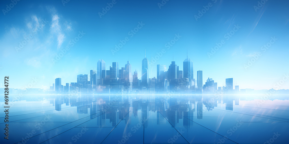 A city with a blue sky and the word city on it Skyline Symphony: City Elegance Under a Blue Canopy 