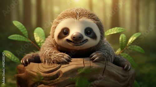 Cute little 3D sloth photo