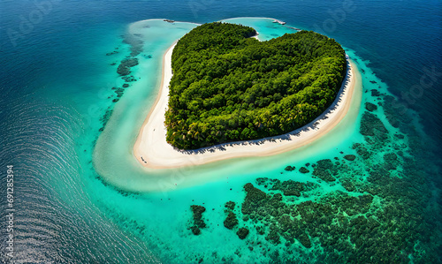 Heart-shaped island in turquoise waters