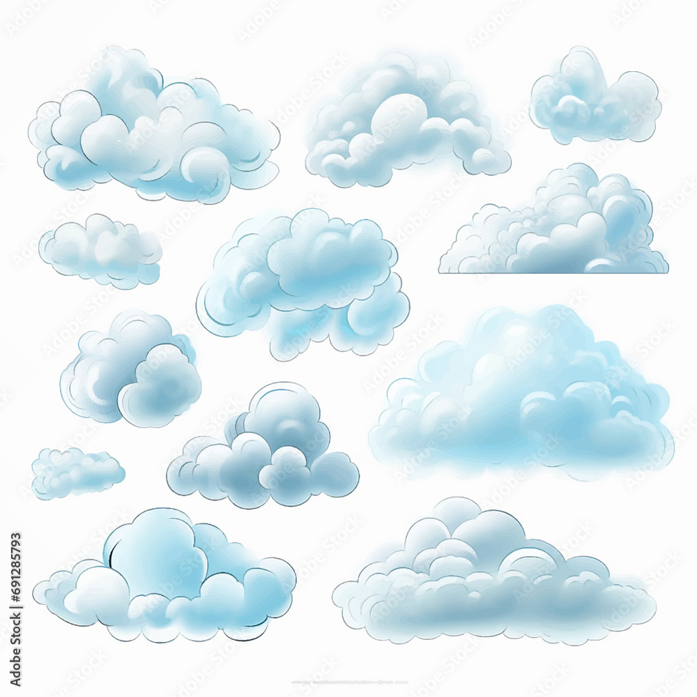 Fototapeta premium weather sky clouds white set blue cloudscape vector illustration collection abstract symbol air s
