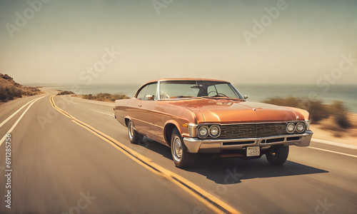 California dream: Sunset vibes with a classic 70s car © karandaev