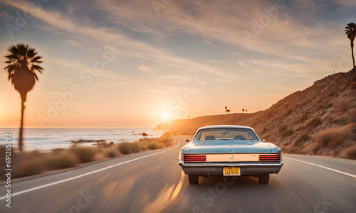 California dream  Sunset vibes with a classic 70s car