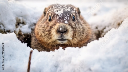 Groundhog Appears from Snowy