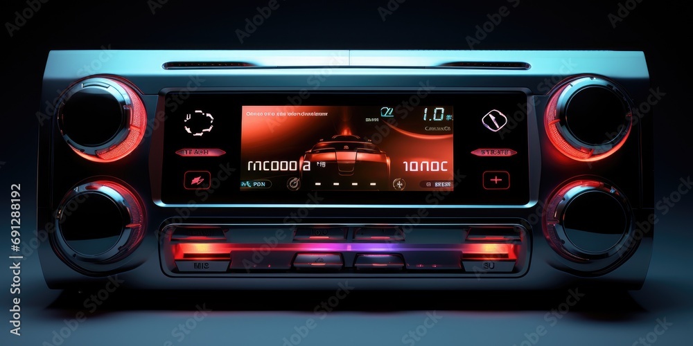 Car radio. Multimedia system display of modern car Car radio. Multimedia system display of modern car