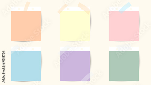 Paper and  notes, stickers, sticky sheets and tape Vector Set, on gray background, Notepaper meeting reminder, Flat Modern design , illustration Vector EPS 10 
