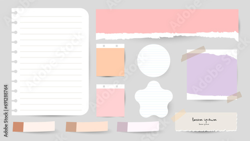 Paper and  notes, stickers, sticky sheets and tape Vector Set, on gray background, Notepaper meeting reminder, Flat Modern design , illustration Vector EPS 10 
