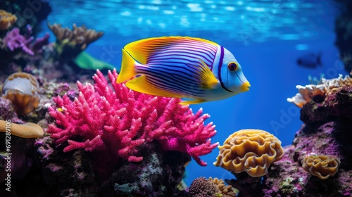 imperator kaiserfisch in front of colorful coral reef