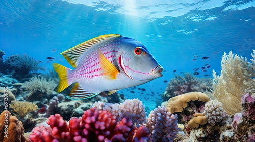 imperator kaiserfisch in front of colorful coral reef photo