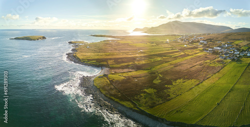Canvas Print Irelands West on Achill Island. Drone shot of the coast and sea.