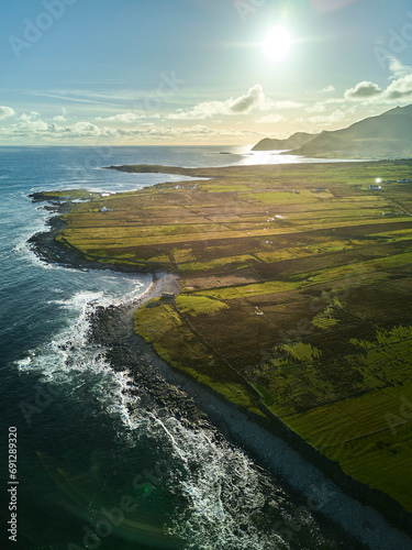 Irelands West on Achill Island. Drone shot of the coast.