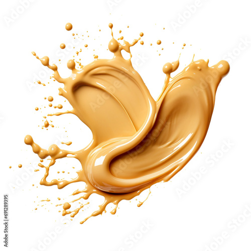 splash peanut butter with peanut seeds isolated on transparent background cutout , generative ai	 photo