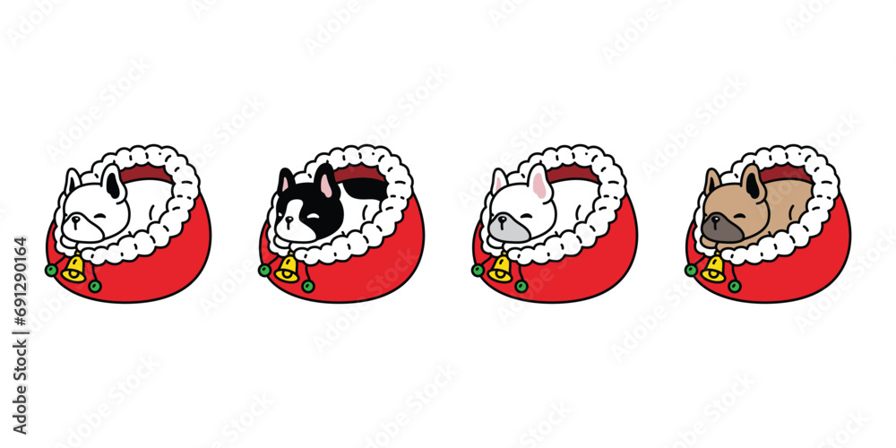 dog vector french bulldog santa claus christmas icon sleeping bed puppy ...