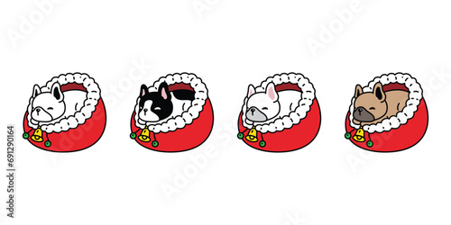 dog vector french bulldog santa claus christmas icon sleeping bed puppy pet cartoon character doodle symbol tattoo illustration clip art isolated design