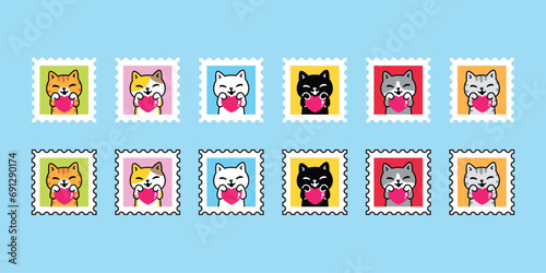 cat vector heart valentine icon stamp post mail kitten calico neko pet cartoon character symbol sticker illustration clip art isolated design