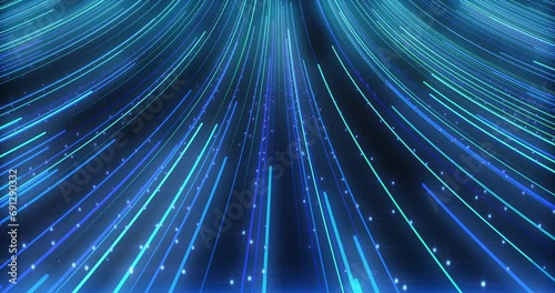 Abstract Blue particle light trails on dark background. Line shape light trails. repeatable footage.