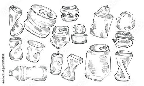 recycling cans handdrawn collection