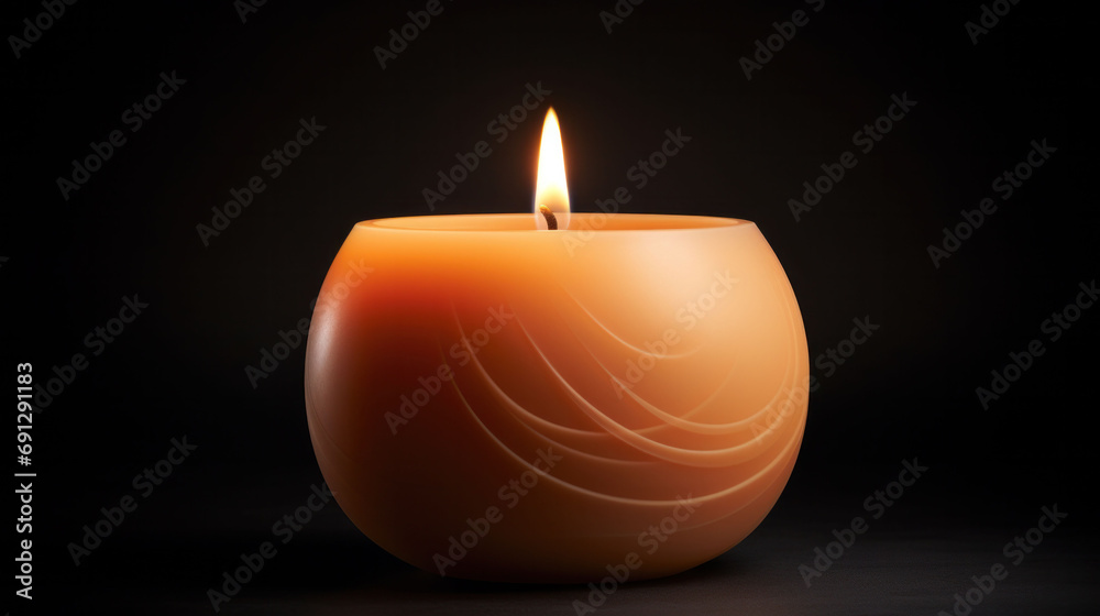 Tall Peach Fuzz candle lit in darkness, offering warmth and comfort.