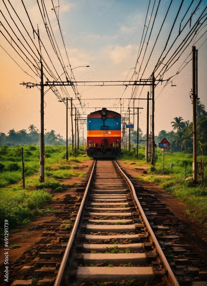 Indian railway crossing with side road
