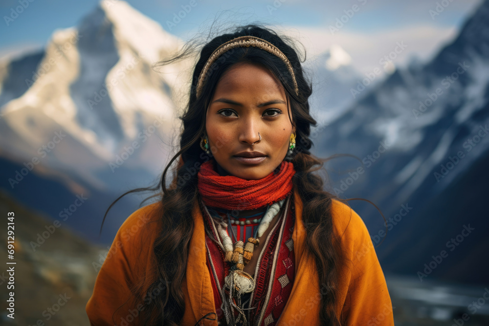 Woman outdoor trek female nepal travel mountain portrait person landscape nature asia happy Woman outdoor trek female nepal travel mountain portrait person landscape nature asia happy
