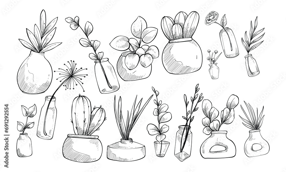 flower vase handdrawn collection