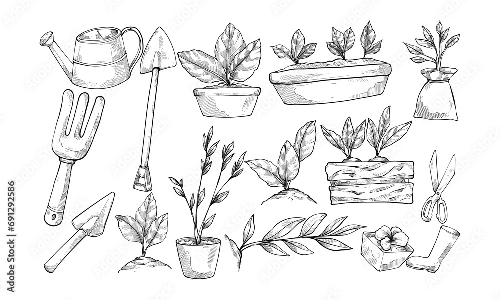 gardening handdrawn collection gardening handdrawn collection