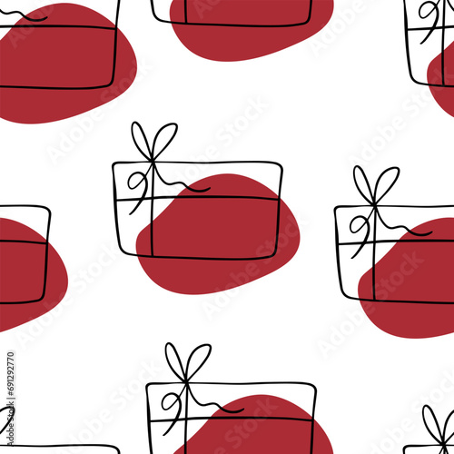 Seamless pattern Doodle Christmas gift. Gift outline.