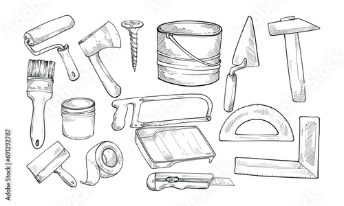 construction repair tools handdrawn collection
