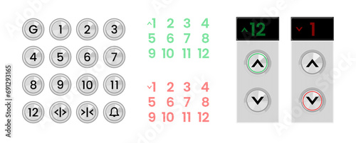 Elevator Buttons with Floor Indicator Flat Vector Illustration