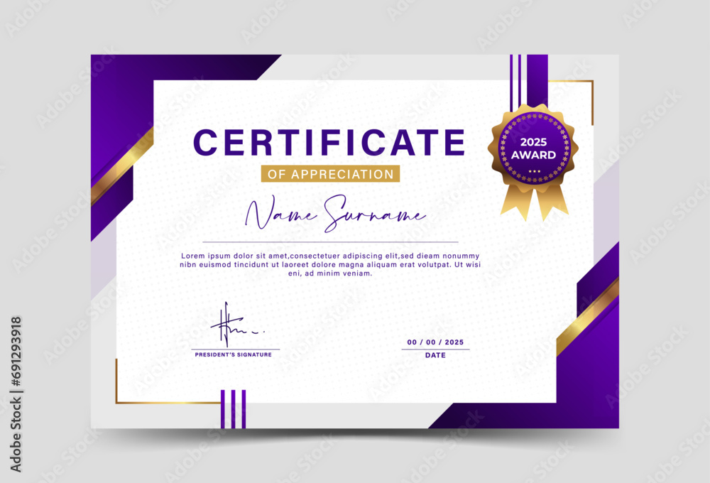 Modern certificate template achieving geometric effect of dark purple ...