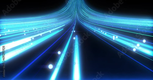 Abstract Blue particle light trails on dark background. Line shape light trails. repeatable footage.