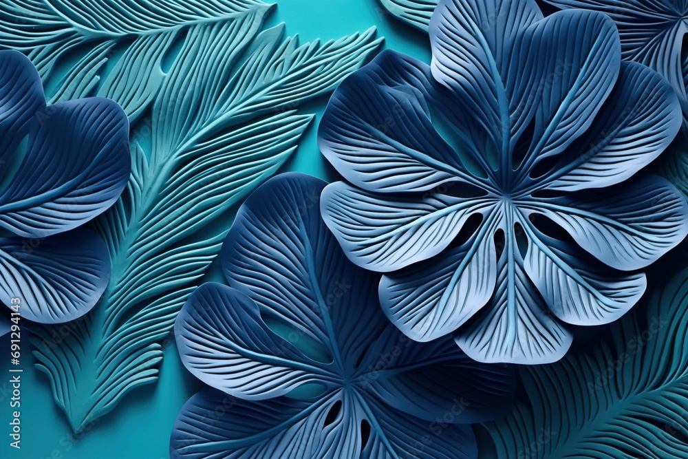 Collection of tropical leaves, foliage plant in blue color Collection of tropical leaves, foliage plant in blue color