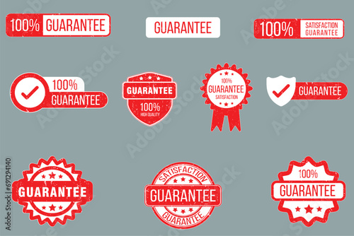 Set of guarantee red stamp, seal, label, badge, sticker