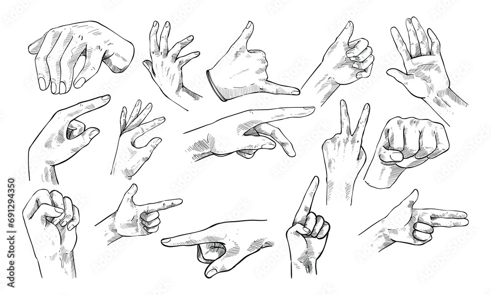 Obraz premium hand gesture handdrawn collection