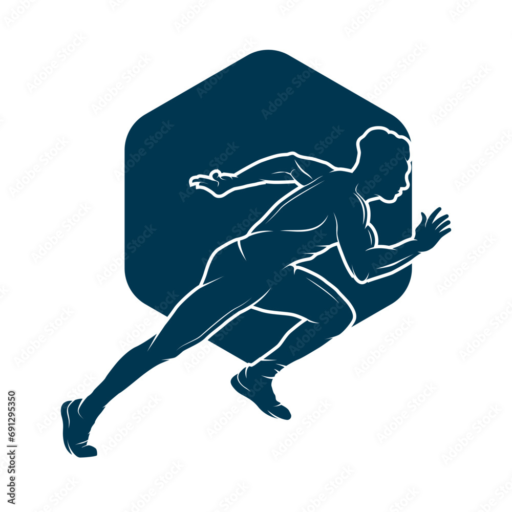Fototapeta premium Running Man silhouette Logo, Marathon logo vector illustration icon template with a modern concept