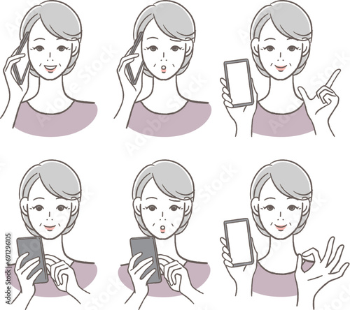 スマホを使うシニア女性