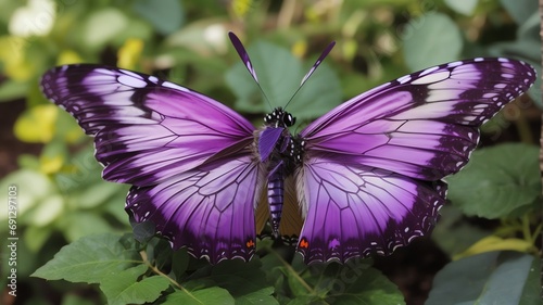 A very beautiful purple butterfly with spread wings on a garden background from Generative AI