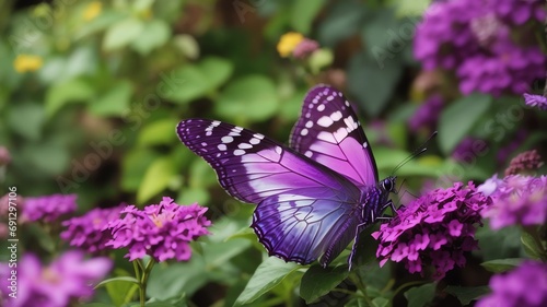 A very beautiful purple butterfly with spread wings on a garden background from Generative AI