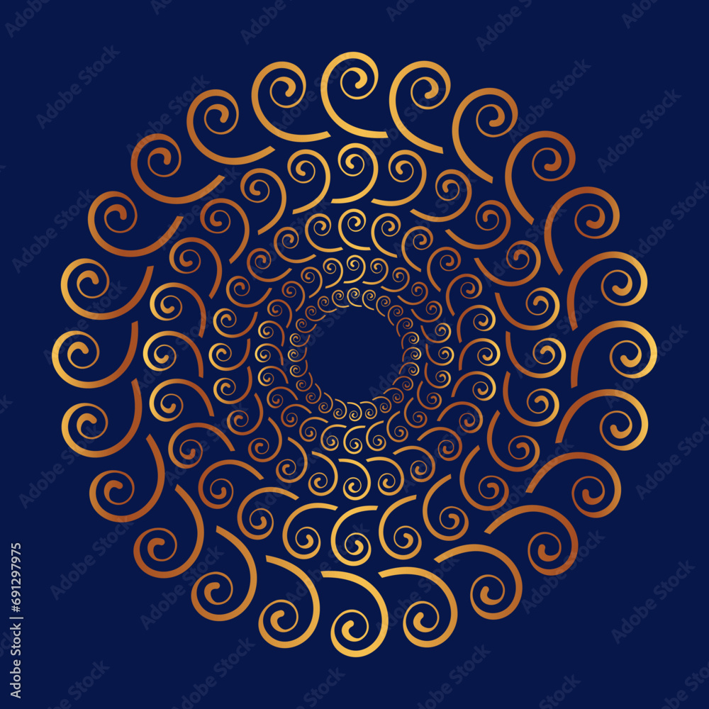Gold Mandala on Dark Blue Background Gold Mandala on Dark Blue Background